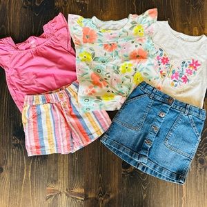 Oshkosh & Carter's Girls Shirts/Denim Skirt/Shorts Bundle Size 6